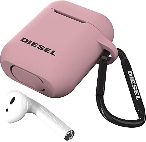 Diesel Custodia compatibile con Airpod, custodia in silicone antiurto, caricabatterie senza fili, moschettone per AirPods, rosa antico