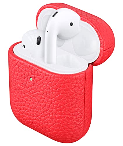 HAOBOBRO Custodie Compatibile con AirPods 1 e AirPods 2 Realizzata a mano Protettiva Cover in Pelle per AirPods Compatibile con la ricarica wireless Custodia in pelle per AirPods Rosso