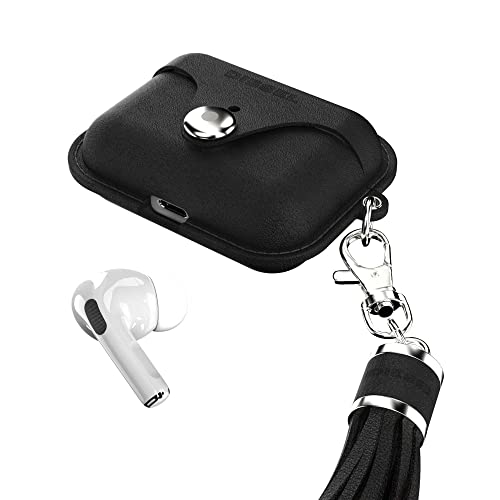 Diesel Custodia compatibile con Airpod Pro, custodia in silicone ammortizzante, caricabatterie senza fili, moschettone per AirPods Pro con fissaggio a nappa, nero/bianco