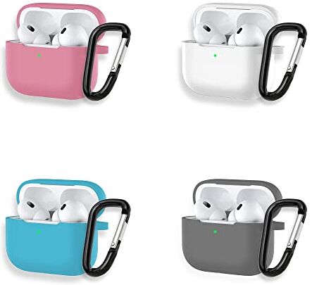 Phonix Custodia per Airpods Pro con Gancio Porta Chiavi  Cover Protettiva compatibile con Airpods Pro in Silicone (Bianco Rosa Sky Blue Grigio) [Cuffie NON Incluse]