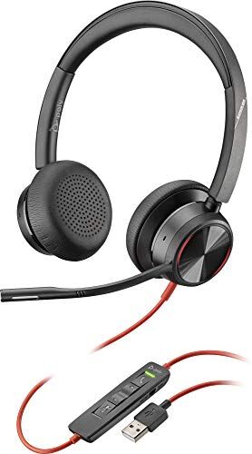 Plantronics Poly Blackwire 8225-M Cuffie stereo con connettore USB-A, Active Noise Cancelling e Braccio microfono flessibile, Microsoft Teams, colore: Nero