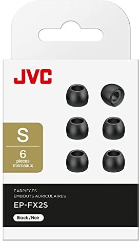 JVC Cuscinetti in silicone per cuffie, set di 6 pezzi di ricambio In-Ear di dimensioni universali standard, in 2 colori e 3 taglie Gomme  (nero)