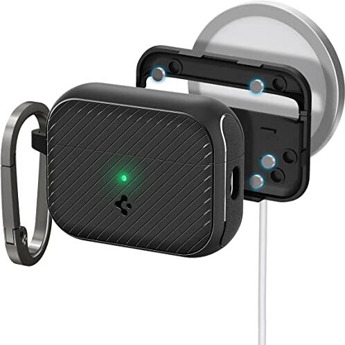 Spigen Cover Mag Armor MagFit Compatible con AirPods Pro 2 (2a Generazione 2023/2022) con Moschettone Nero Opaco