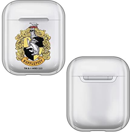 Head Case Designs Licenza Ufficiale Harry Potter Hufflepuff Stemmi E Scudi Trasparente Dura Cristallina Compatibile con Apple AirPods 1 1st Gen / 2 2nd Gen Charging Case