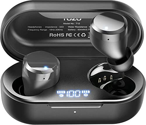 TOZO Auricolari Bluetooth, Cuffie Bluetooth con Controllo Tattile, Display a LED Digitale, IPX8 Impermeabili, Microfono Incorporato, Bassi Profondi, Cuffie Senza Fili per Sport e Lavoro