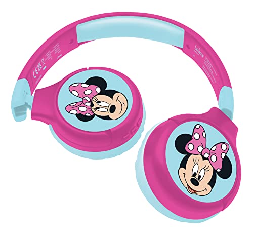 Lexibook Minnie, Cuffie Bluetooth 2-in-1 per bambini, Stereo, Senza fili cablato, Cassaforte per Bambini, Pieghevole, Regolabile, Rosa/blu,