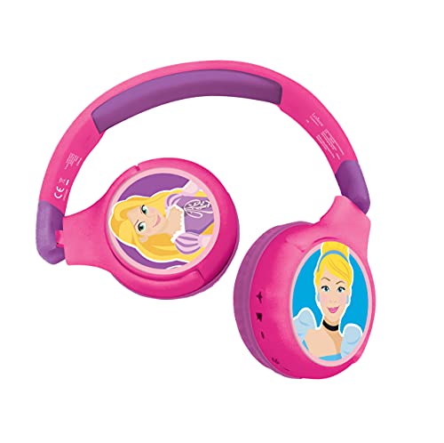 Lexibook Disney Principessa Cuffie Bluetooth 2-in-1 per bambini Stereo senza fili cablato, cassaforte per bambini per ragazze, pieghevole, regolabile,