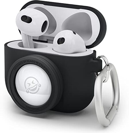 elago Custodia Snapshot Compatibile con AirPods 3 e AirTag, Design Classico Fotocamera, Portachiavi Incluso, Supporto Ricarica Wireless [Dispositivo di Localizzazione Non Incluso] (Nero)