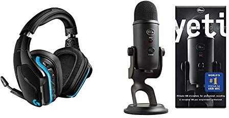 Logitech 935 Cuffie con Microfono per Gaming Audio Surround 7.1 Wireless, Driver Pro-G 50 mm, Lyghtsync RGB + Blue Microphones Yeti, Microfono USB per Registrazione e Streaming su PC e Mac