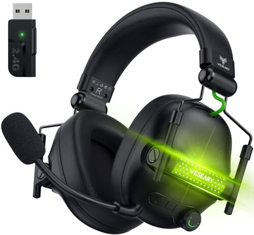 WESEARY WG2 Cuffie Gaming Wireless Over Ear, 2,4 GHz Cuffie Gaming con Microfono per PS5, PS4, PC, Switch, Mac, Mobile, Cuffie PS5 con Stereo 7.1, Cuffie Bluetooth con Luce RGB, Batteria da 50 Ore