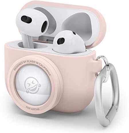 elago Custodia Snapshot Compatibile con AirPods 3 e con AirTag, Design Classico per Fotocamera, Portachiavi Incluso, Supporto Ricarica Wireless [Dispositivo di Localizzazione Non Incluso] (Sand Rosa)