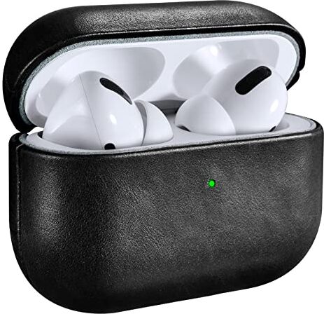 ICARERSPACE Custodia in pelle per AirPods Pro,  Premium in vera pelle antiurto custodia protettiva per auricolari Apple AirPods Pro custodia di ricarica (LED visibile) supporto caricabatterie wireless