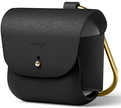 elago Custodia in Pelle con Portachiavi Compatibile con AirPods 3 Cover, Custodia in Pelle di Mucca Naturale con Supporto per Anello in Ottone, Supporta Ricarica Wireless (Nero)