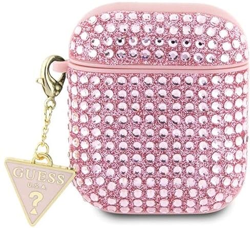 GUESS GUA2HDGTPP Custodia per AirPods 1/2 Rosa Strass Triangle Charm