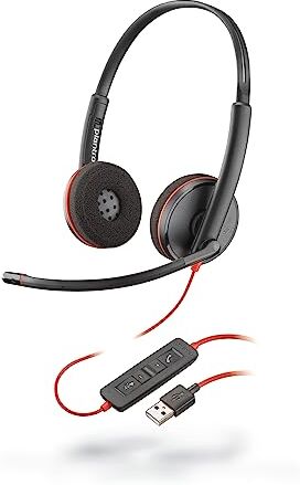 Plantronics Blackwire C3220 Cuffie stereo con connettore USB-A, cancellazione del rumore, Soundguard e braccio flessibile del microfono, nero, confezione da 20 pezzi