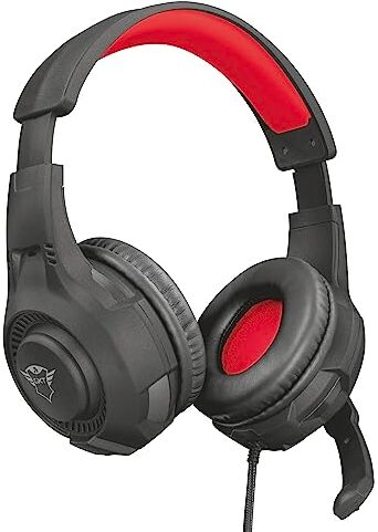 Trust Cuffie Gaming GXT 307 Ravu con Microfono Ripiegabile e Archetto Regolabile, 3.5 mm Jack, Filo, Over Ear, PC, PS4, PS5, Xbox Series X, Xbox One, Switch, Nero/Rosso