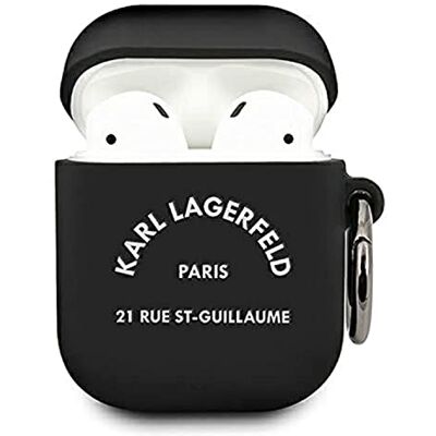 GUESS KARL LAGERFELD KLACA2SILRSGBK Custodia per AirPods, in silicone, colore: Nero GUESS KARL LAGERFELD KLACA2SILRSGBK Custodia per AirPods, in silicone, colore: Nero