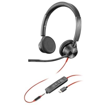 PLT Poly Blackwire 3325, Cuffia Cablata con Connessione USB-A, USB-C, AUX 3,5 mm, Cuscinetti in Similpelle, Riduzione del Rumore e dell'Eco, Comandi sul Cavo, Compatibile con Windows 10 e macOS, Nero PLT Poly Blackwire 3325, Cuffia Cablata con Connessione USB-A, USB-C, AUX 3,5 mm, Cuscinetti in Similpelle, Riduzione del Rumore e dell'Eco, Comandi sul Cavo, Compatibile con Windows 10 e macOS, Nero