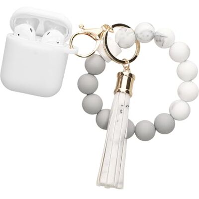 kwmobile Custodia per Apple Airpods 1 & 2 Cover Custodia Cuffie Wireless In Ear con Perline e Nappina Cover Porta Auricolari in Silicone bianco/grigio kwmobile Custodia per Apple Airpods 1 & 2 Cover Custodia Cuffie Wireless In Ear con Perline e Nappina Cover Porta Auricolari in Silicone bianco/grigio