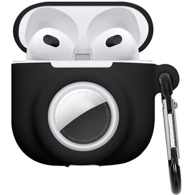 kwmobile Custodia 2 in 1 compatibile con Apple Airpods 4 e AirTag Cover Cuffie Bluetooth Protezione in Silicone con Moschettone nero kwmobile Custodia 2 in 1 compatibile con Apple Airpods 4 e AirTag Cover Cuffie Bluetooth Protezione in Silicone con Moschettone nero
