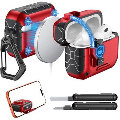MoKo Custodia Per AirPods Pro 3(2025),Cover Protettiva Antiurto, Rosso Compatibile Con MagSafe, Serratura Supporto Telefono, Apertura Automatica, Kit Pulizia, Adatta A AirPods Pro 3 Generazione MoKo Custodia Per AirPods Pro 3(2025),Cover Protettiva Antiurto, Rosso Compatibile Con MagSafe, Serratura Supporto Telefono, Apertura Automatica, Kit Pulizia, Adatta A AirPods Pro 3 Generazione
