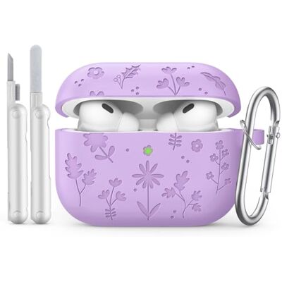 MoKo Custodia Silicone Per AirPods Pro 3,Incisione Fiori Carina,Viola Con Kit Pulizia E Portachiavi, Compatibile Con Apple AirPods Pro 3 Gen 2025, Cover Silicone Protettiva Antishock MoKo Custodia Silicone Per AirPods Pro 3,Incisione Fiori Carina,Viola Con Kit Pulizia E Portachiavi, Compatibile Con Apple AirPods Pro 3 Gen 2025, Cover Silicone Protettiva Antishock