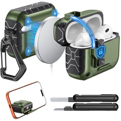 MoKo Custodia Per AirPods Pro 3(2025),Cover Protettiva Antiurto, Verde Compatibile Con MagSafe, Serratura Supporto Telefono, Apertura Automatica, Kit Pulizia, Adatta A AirPods Pro 3 Generazione MoKo Custodia Per AirPods Pro 3(2025),Cover Protettiva Antiurto, Verde Compatibile Con MagSafe, Serratura Supporto Telefono, Apertura Automatica, Kit Pulizia, Adatta A AirPods Pro 3 Generazione