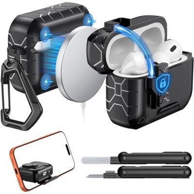 MoKo Custodia Per AirPods Pro 3(2025),Cover Protettiva Antiurto Compatibile Con MagSafe, Serratura Supporto Telefono, Apertura Automatica, Kit Pulizia, Adatta A AirPods Pro 3 Generazione MoKo Custodia Per AirPods Pro 3(2025),Cover Protettiva Antiurto Compatibile Con MagSafe, Serratura Supporto Telefono, Apertura Automatica, Kit Pulizia, Adatta A AirPods Pro 3 Generazione
