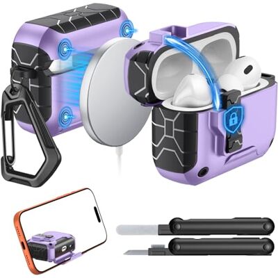 MoKo Custodia Per AirPods Pro 3(2025),Cover Protettiva Antiurto, Viola Compatibile Con MagSafe, Serratura Supporto Telefono, Apertura Automatica, Kit Pulizia, Adatta A AirPods Pro 3 Generazione MoKo Custodia Per AirPods Pro 3(2025),Cover Protettiva Antiurto, Viola Compatibile Con MagSafe, Serratura Supporto Telefono, Apertura Automatica, Kit Pulizia, Adatta A AirPods Pro 3 Generazione