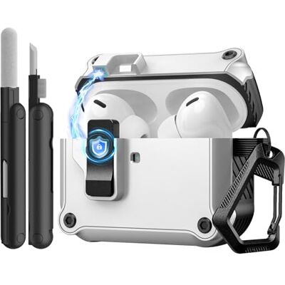TiMOVO Custodia per Airpods Pro 3 (2025) con Clip di Sicurezza, Bianco+Nero Case Cover Rigida Protettiva Anticaduta per Apple AirPod Pro 3a Generazione con Gancio di Arrampicata e Kit di Pulizia TiMOVO Custodia per Airpods Pro 3 (2025) con Clip di Sicurezza, Bianco+Nero Case Cover Rigida Protettiva Anticaduta per Apple AirPod Pro 3a Generazione con Gancio di Arrampicata e Kit di Pulizia