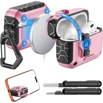 MoKo Custodia Per AirPods Pro 3(2025),Cover Protettiva Antiurto, Rosa Compatibile Con MagSafe, Serratura Supporto Telefono, Apertura Automatica, Kit Pulizia, Adatta A AirPods Pro 3 Generazione MoKo Custodia Per AirPods Pro 3(2025),Cover Protettiva Antiurto, Rosa Compatibile Con MagSafe, Serratura Supporto Telefono, Apertura Automatica, Kit Pulizia, Adatta A AirPods Pro 3 Generazione