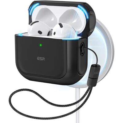 ESR Custodia per AirPods 5/4 (2026/2024), compatibile con MagSafe, Nera Custodia compatibile con AirPods 5/4 (USB-C) – Protezione anti-caduta con Laccetto, Coperchio Magnetico, Orbit Hybrid ESR Custodia per AirPods 5/4 (2026/2024), compatibile con MagSafe, Nera Custodia compatibile con AirPods 5/4 (USB-C) – Protezione anti-caduta con Laccetto, Coperchio Magnetico, Orbit Hybrid