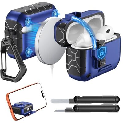 MoKo Custodia Per AirPods Pro 3(2025),Cover Protettiva Antiurto, Blu Compatibile Con MagSafe, Serratura Supporto Telefono, Apertura Automatica, Kit Pulizia, Adatta A AirPods Pro 3 Generazione MoKo Custodia Per AirPods Pro 3(2025),Cover Protettiva Antiurto, Blu Compatibile Con MagSafe, Serratura Supporto Telefono, Apertura Automatica, Kit Pulizia, Adatta A AirPods Pro 3 Generazione