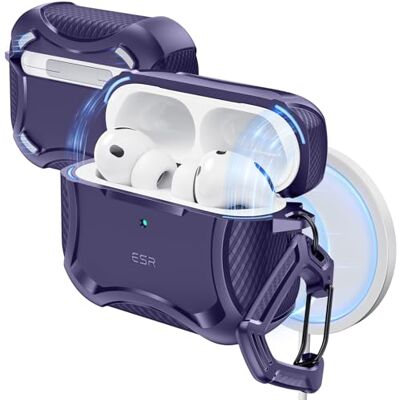 ESR Cover per AirPods Pro 3, Compatibile con MagSafe, Coperchio Magnetico Compatibile con AirPods Pro 3, Compatibile con MagSafe, Coperchio Magnetico, Resistente protezione antiurto,Serie Cyber,Viola ESR Cover per AirPods Pro 3, Compatibile con MagSafe, Coperchio Magnetico Compatibile con AirPods Pro 3, Compatibile con MagSafe, Coperchio Magnetico, Resistente protezione antiurto,Serie Cyber,Viola