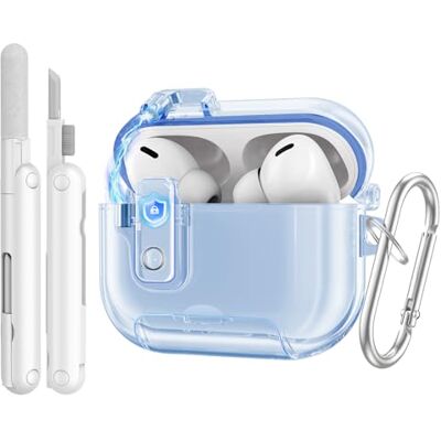 TiMOVO Custodia per AirPods Pro 3 con Chiusura di Sicurezza,Trasparente Blu Cover Trasparente per Apple AirPod Pro 3a Generazione con Funzione Supporto per Telefono, Kit di Pulizia e Portachiavi TiMOVO Custodia per AirPods Pro 3 con Chiusura di Sicurezza,Trasparente Blu Cover Trasparente per Apple AirPod Pro 3a Generazione con Funzione Supporto per Telefono, Kit di Pulizia e Portachiavi
