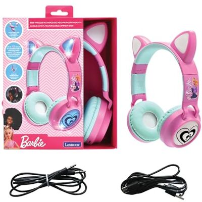 Lexibook Mattel Barbie Cuffie ricaricabili wireless 2 in 1 con luci, suono stereo, Bluetooth e con cavo, pieghevoli, regolabili, luci LED HPBTKTBBLXB Lexibook Mattel Barbie Cuffie ricaricabili wireless 2 in 1 con luci, suono stereo, Bluetooth e con cavo, pieghevoli, regolabili, luci LED HPBTKTBBLXB