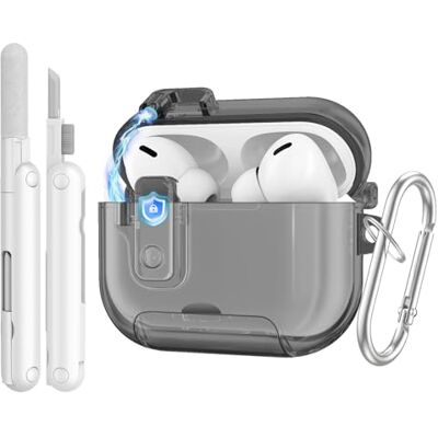 TiMOVO Custodia per AirPods Pro 3 (2025) con Chiusura di Sicurezza,Nero Cover Trasparente per Apple AirPod Pro 3a Generazione con Funzione Supporto per Telefono, Kit di Pulizia e Portachiavi TiMOVO Custodia per AirPods Pro 3 (2025) con Chiusura di Sicurezza,Nero Cover Trasparente per Apple AirPod Pro 3a Generazione con Funzione Supporto per Telefono, Kit di Pulizia e Portachiavi