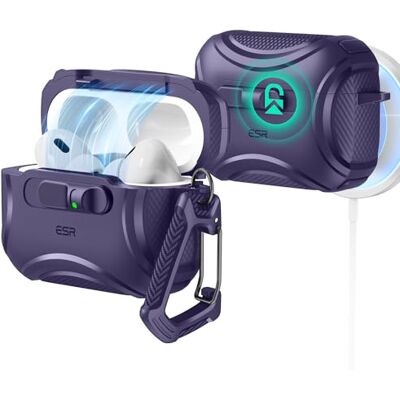 ESR Cover per AirPods Pro 3, Compatibile con MagSafe, Chiusura Antiurto Compatibile con AirPods Pro 3, Compatibile con MagSafe, Protezione Anticaduta con Gancio, Chiusura Antiurto,Serie Cyber,Viola ESR Cover per AirPods Pro 3, Compatibile con MagSafe, Chiusura Antiurto Compatibile con AirPods Pro 3, Compatibile con MagSafe, Protezione Anticaduta con Gancio, Chiusura Antiurto,Serie Cyber,Viola