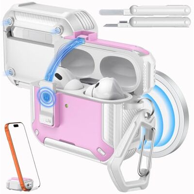 MoKo per Custodia AirPods PRO 3 2025 Compatibile con MagSafe, Bianco + Rosa Supporto per Telefono & Pop-up Auto per Custodia AirPod Pro 3a Gen., Copertura Protettiva con Kit Pulizia, con Chiusura MoKo per Custodia AirPods PRO 3 2025 Compatibile con MagSafe, Bianco + Rosa Supporto per Telefono & Pop-up Auto per Custodia AirPod Pro 3a Gen., Copertura Protettiva con Kit Pulizia, con Chiusura