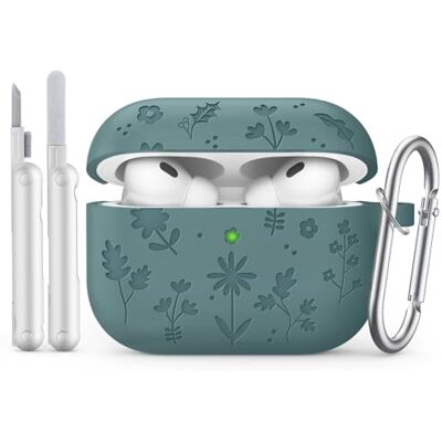 MoKo Custodia Silicone Per AirPods Pro 3,Incisione Fiori Carina,Verde Con Kit Pulizia E Portachiavi, Compatibile Con Apple AirPods Pro 3 Gen 2025, Cover Silicone Protettiva Antishock MoKo Custodia Silicone Per AirPods Pro 3,Incisione Fiori Carina,Verde Con Kit Pulizia E Portachiavi, Compatibile Con Apple AirPods Pro 3 Gen 2025, Cover Silicone Protettiva Antishock