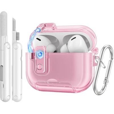 TiMOVO Custodia per AirPods Pro 3 (2025) con Chiusura di Sicurezza, Rosa Cover Trasparente per Apple AirPod Pro 3a Generazione con Funzione Supporto per Telefono, Portachiavi e Kit di Pulizia TiMOVO Custodia per AirPods Pro 3 (2025) con Chiusura di Sicurezza, Rosa Cover Trasparente per Apple AirPod Pro 3a Generazione con Funzione Supporto per Telefono, Portachiavi e Kit di Pulizia