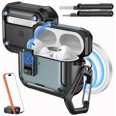 MoKo per Custodia AirPods PRO 2 con Chiusura, Verde Mela+Nero Supporto per Telefono&Pop-up Automatico per Custodia AirPod Pro 2a/1a Gen, per MagSafe, Copertura Protettiva con Kit Pulizia MoKo per Custodia AirPods PRO 2 con Chiusura, Verde Mela+Nero Supporto per Telefono&Pop-up Automatico per Custodia AirPod Pro 2a/1a Gen, per MagSafe, Copertura Protettiva con Kit Pulizia