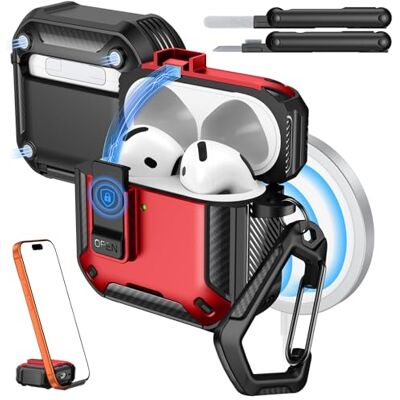 MoKo Custodia per AirPods 4 / AirPods 5 (2024/2026), con Chiusura, Rosso Compatibile con MagSafe, Supporto per Telefono & Pop-up Auto per Custodia AirPod 4a Gen, Copertura Protettiva con Kit Pulizia MoKo Custodia per AirPods 4 / AirPods 5 (2024/2026), con Chiusura, Rosso Compatibile con MagSafe, Supporto per Telefono & Pop-up Auto per Custodia AirPod 4a Gen, Copertura Protettiva con Kit Pulizia