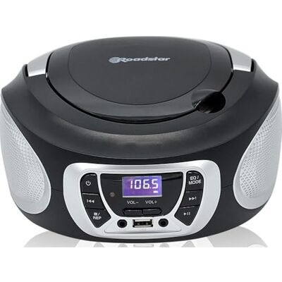 Roadstar CDR-365U/SL Radio Lettore CD Digitale FM PLL Portatile, Lettore CD Boombox, CD-R, CD-RW, CD-MP3, Porta USB, Stereo, AUX-IN, Uscita cuffie, Nero/Argento Roadstar CDR-365U/SL Radio Lettore CD Digitale FM PLL Portatile, Lettore CD Boombox, CD-R, CD-RW, CD-MP3, Porta USB, Stereo, AUX-IN, Uscita cuffie, Nero/Argento