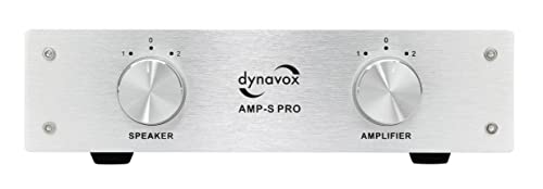 Dynavox AMP-S Pro, interruttore amplificatore e altoparlante in alloggiamento in metallo, per amplificatori stereo e surround, collegamento tramite spina a banana o connettore a morsetto, argento