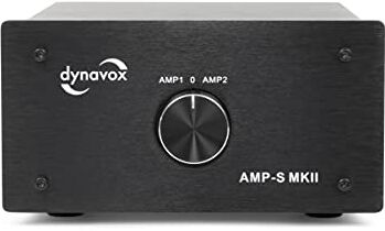 Dynavox AMP-S MKII Commutatore amplificatore e scatola in metallo, per amplificatori stereo e surround, collegamento tramite spina a banana o connettore a clip, colore: Nero