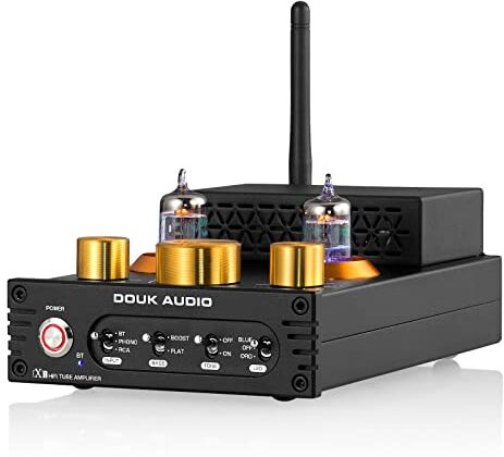 Nobsound Douk Audio X1 Amplificatore per tubi HiFi Bluetooth 5.0, GE5654 Valve Stereo Audio Amplifier MM, 160Wx2 TDA7498E Chip, Treble & Bass Control Knob