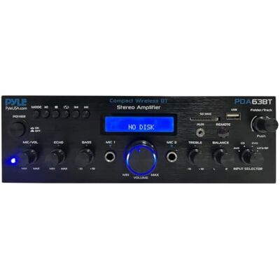 Pyle Amplificatore ricevitore Bluetooth da 200 W, ricevitore stereo a 2 canali con radio FM, BT, USB/SD, AUX, RCA, 2 ingressi microfono, controllo bassi e alti, per karaoke e musica di casa Pyle Amplificatore ricevitore Bluetooth da 200 W, ricevitore stereo a 2 canali con radio FM, BT, USB/SD, AUX, RCA, 2 ingressi microfono, controllo bassi e alti, per karaoke e musica di casa