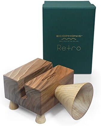 Ecophonic ® Retro® Altoparlante Ecologico e Artigianale   Amplificatore acustico naturale   Legno massiccio   Supporto per Smartphone   Made in Italy