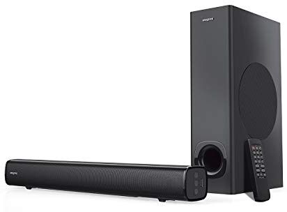 Creative Stage 2.1 Canale soundbar con subwoofer per TV, computer e schermi Ultrawide, Bluetooth/ingresso ottico/TV ARC/AUX, telecomando e kit di montaggio a parete